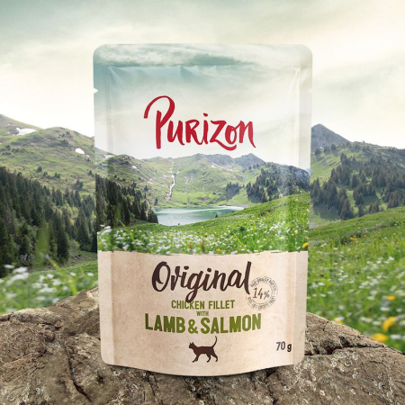 Purizon saszetka dla kota kurczak, jag., łosoś 70g